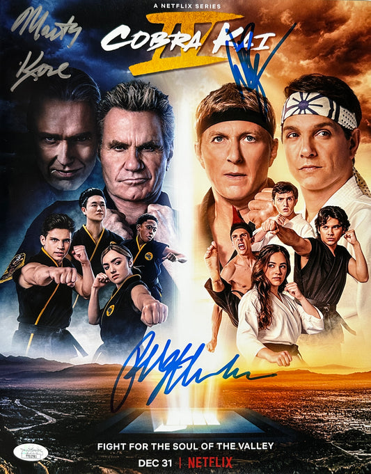 Ralph Macchio, Billy Zapka & Martin Kove Cobra Kai Poster JSA Authenticated Signed 11x14