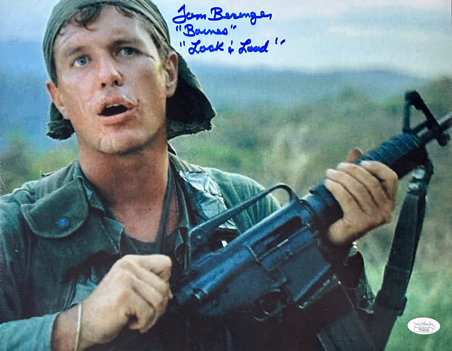 Tom Berenger rare movie quote "Lock & Load" + Character Name Platoon 11x14 JSA Authenticated