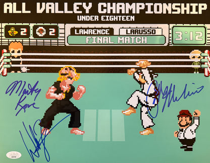 Ralph Macchio, Billy Zapka & Martin Kove Karate Kid 8-bit Nintendo concept JSA Authenticated Signed 11x14