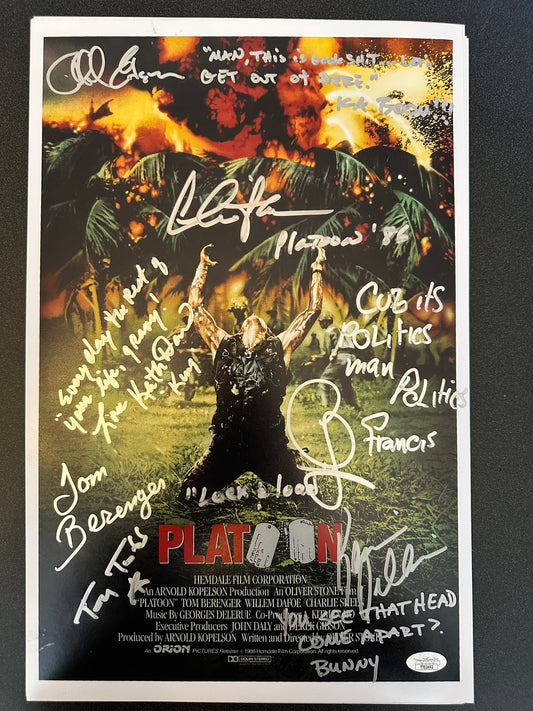 Charlie Sheen + 6 other cast members Platoon 5 different movie quotes! Poster 1 JSA Authenticated Signed 11x17