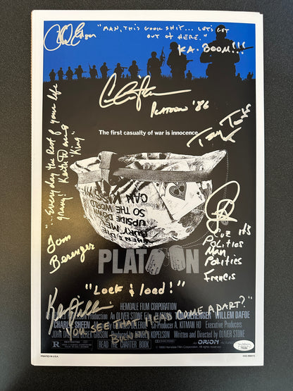 Charlie Sheen + 6 other cast members Platoon 5 different movie quotes! Poster 1 JSA Authenticated Signed 11x17