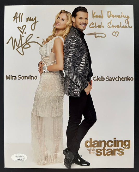 Mira Sorvino & Gleb Savchenko Dancing with the Stars Signed 8x10  JSA Authenticated