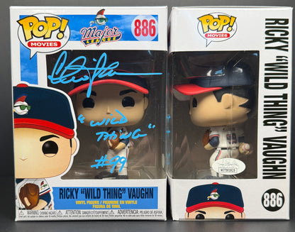 Charlie Sheen RIckey Vaughn Funko POP Major League inscribed "Wild Thing #99" Blue Ink JSA Witnessed Authentication