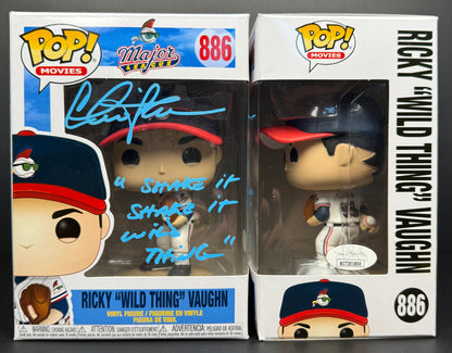 Charlie Sheen RIckey Vaughn Major League Funko POP inscribed "Shake it Shake it Wild Thing" Blue Ink JSA Witnessed Authentication