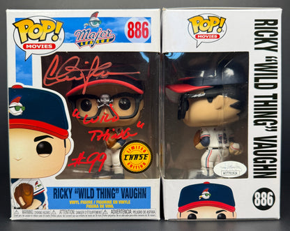 Charlie Sheen CHASE Rickey Vaughn Major League Funko POP! Inscribed "Wild Thing #99" Red Ink - JSA Witessed Authentication