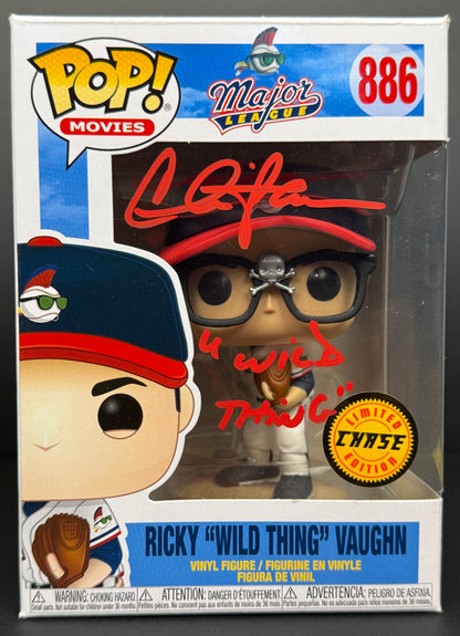 Charlie Sheen CHASE Rickey Vaughn Major League Funko POP! Inscribed "Wild Thing" Red Ink - JSA Witessed Authentication