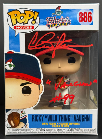 Charlie Sheen RIckey Vaughn Major League Funko POP inscribed "Wild Thing #99" Red Ink JSA Witnessed Authentication