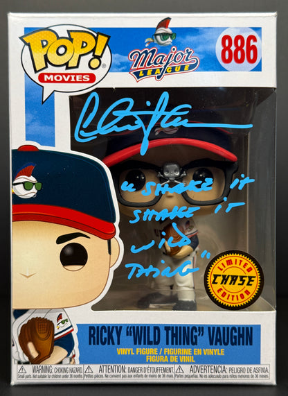 Charlie Sheen CHASE Rickey Vaughn Major League Funko POP! Inscribed "Shake it shake it Wild Thing" Blue Ink - JSA Witessed Authentication