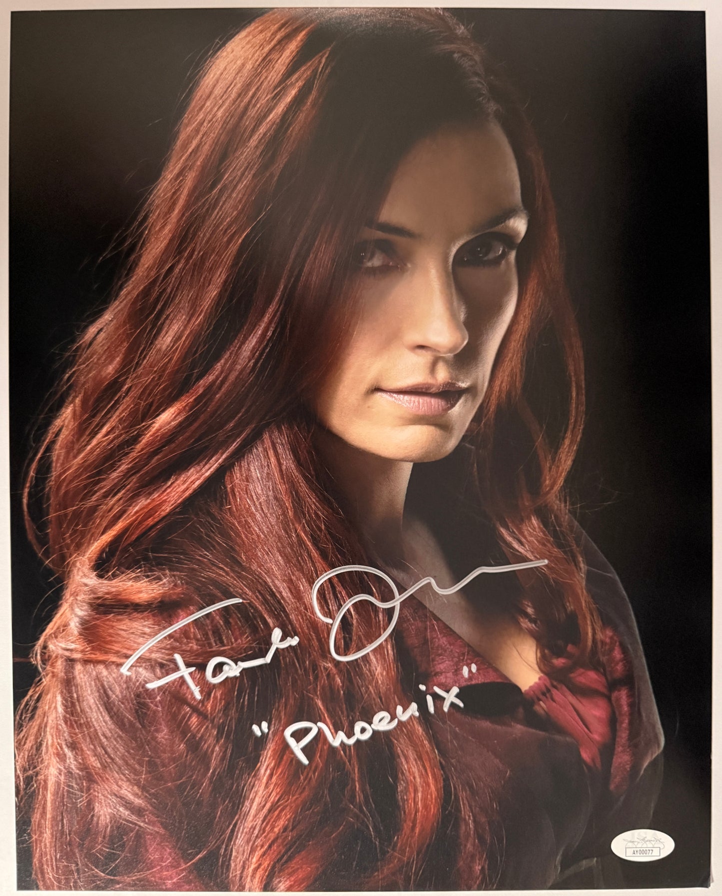 Famke Janssen X-Men "Phoenix" character name signed 11x14 - JSA Authenticated