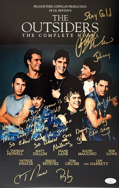 Ralph Macchio & C. Thomas Howell FULL POEM + "Stay Gold" dual inscription & Character name The Outsiders signed 11x17 - JSA Authenticated