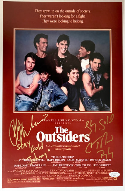 Ralph Macchio & C. Thomas Howell "Stay Gold" dual inscription & Character name The Outsiders signed 11x17 - JSA Authenticated