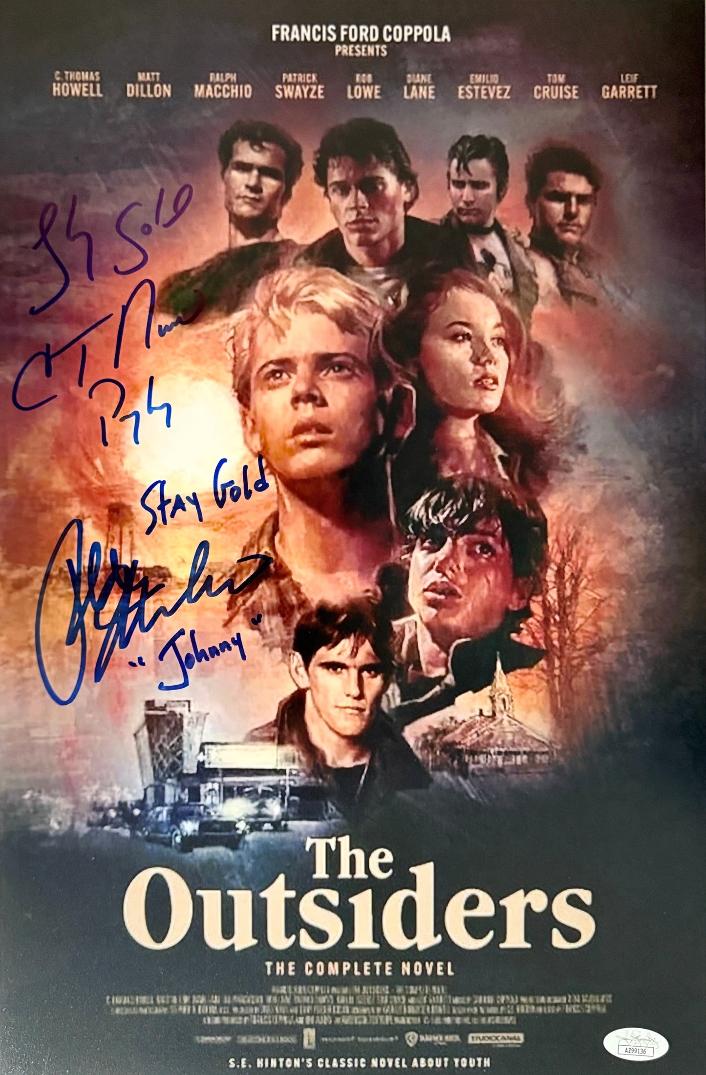 Ralph Macchio & C. Thomas Howell "Stay Gold" dual inscription & Character name The Outsiders signed 11x17 - JSA Authenticated