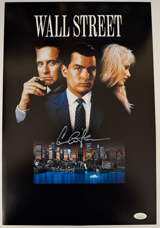 Charlie Sheen signed 12x18 Wall Street Movie Poster  JSA Witnessed