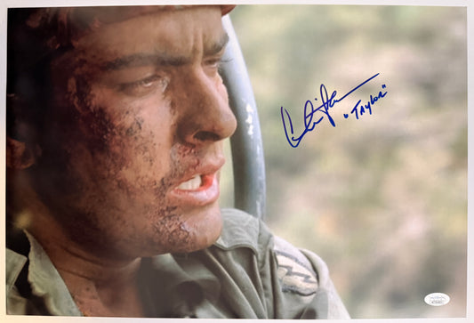 Charlie Sheen signed 12x18 Platoon with "Taylor" character name JSA Witnessed