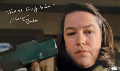 Kathy Bates signed with Rare "Trust me it's for the Best" inscription 12x20 Misery Sledgehammer photo JSA Authenticated