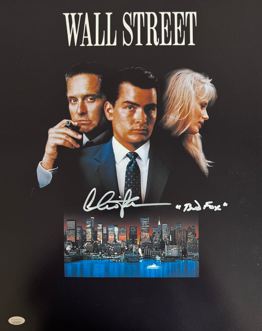 Charlie Sheen signed 16x20 "Bud Fox" inscription Wall Street Movie Poster JSA Witnessed