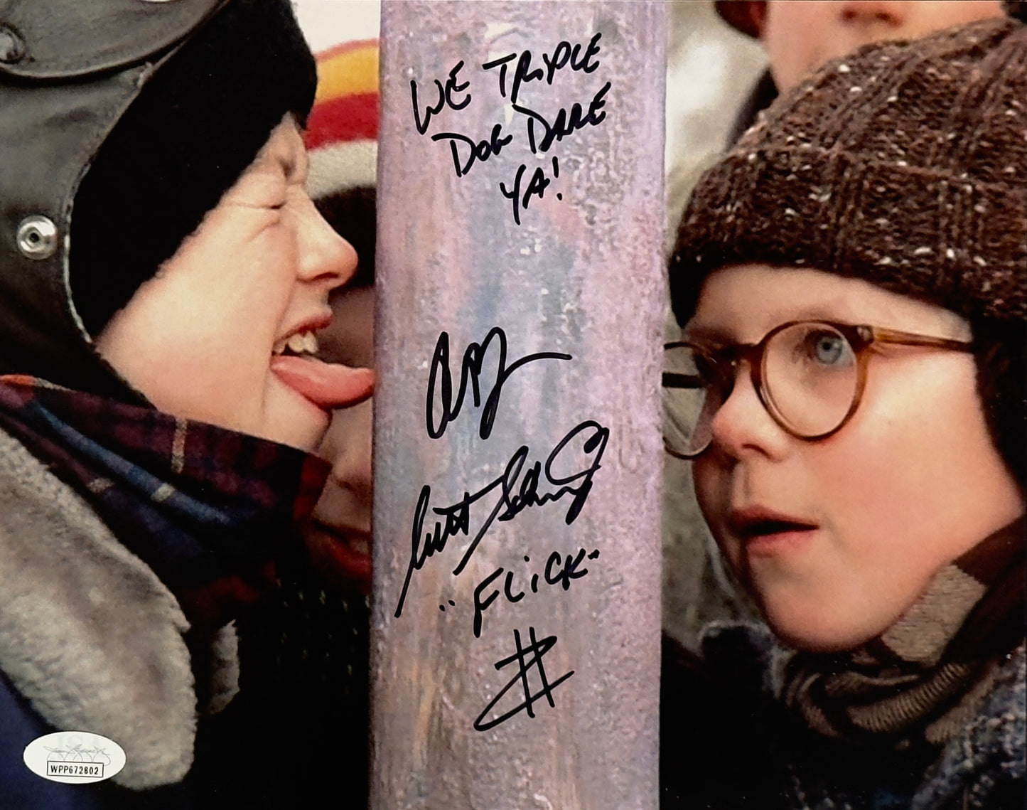 Peter Billingsly & Scotty Schwartz Christmas Story "We Triple Dog Dare You" JSA Authenticated Signed 8x10