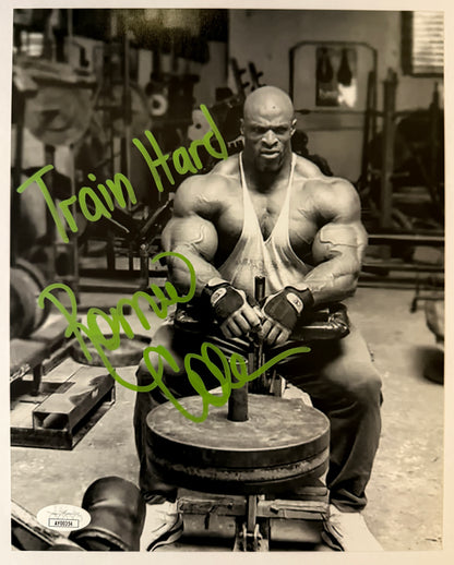 Ronnie Coleman "Train Hard" inscription signed 8x10 - JSA Authenticated