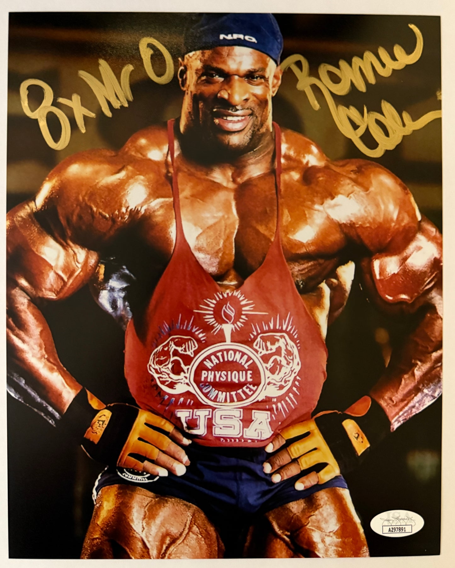 Ronnie Coleman "8x Mr O" inscription signed 8x10 - JSA Authenticated