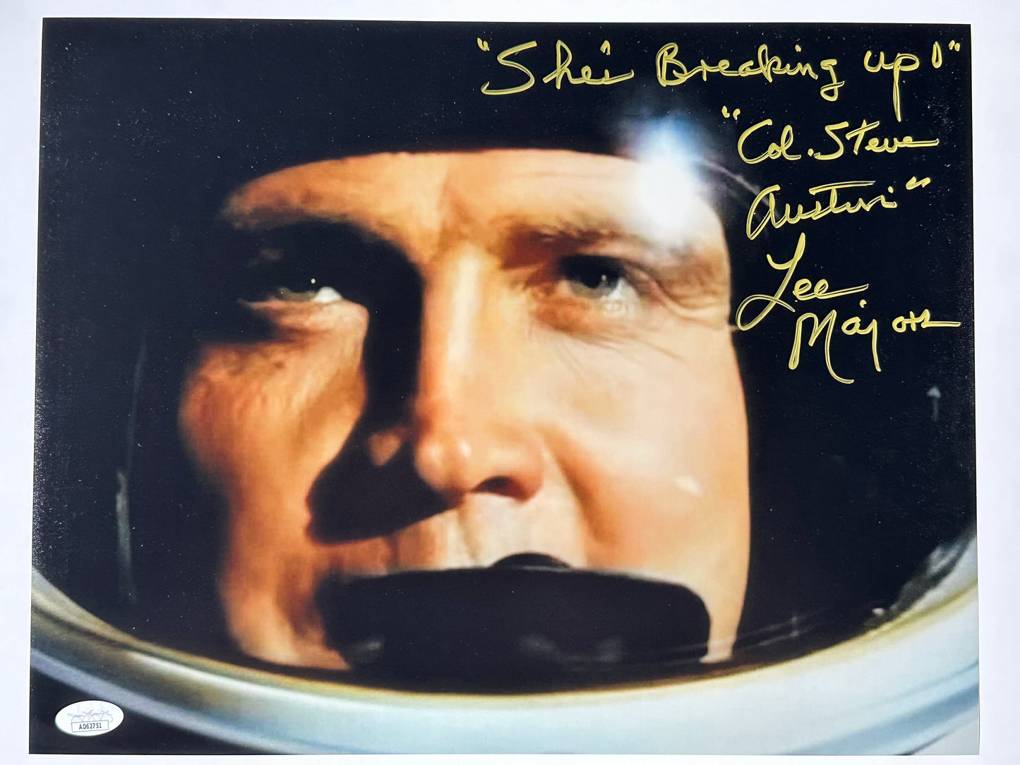 Lee Majors Signed 11x14 Six Million Dollar Man "She's breaking up!" Col Steve Austin JSA Authenticated