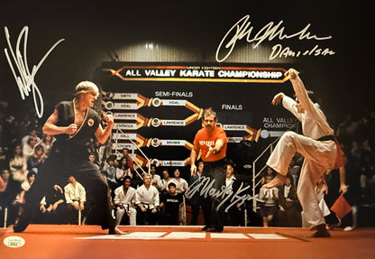 Ralph Macchio, Billy Zabka & Marty Kove Signed 12x18 Karate Kid Photo Rare "Danialson" Inscription JSA Certified