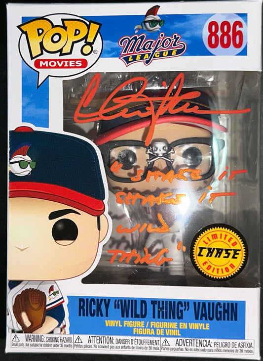 Charlie Sheen CHASE Rickey Vaughn Major League Funko POP! Inscribed "Shake it shake it Wild Thing" JSA Witessed Authentication