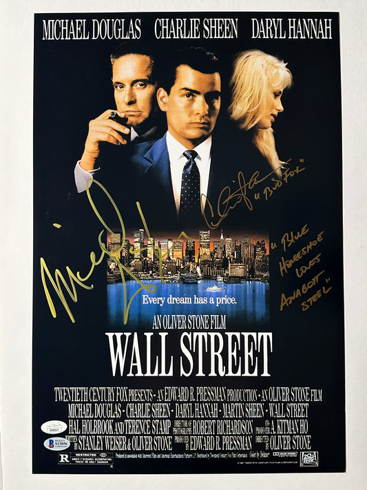 Michael Douglas & Charlie Sheen Wall Street "Blue Horseshoe Loves Annacot Steel" JSA & BGS Authenticated Signed 12x18