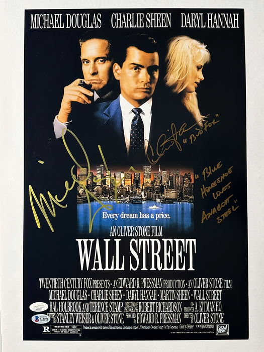 Signed 12x18 Michael Douglas & Charlie Sheen Wall Street "Blue Horseshoe Loves Annacot Steel" JSA & BGS Authenticated