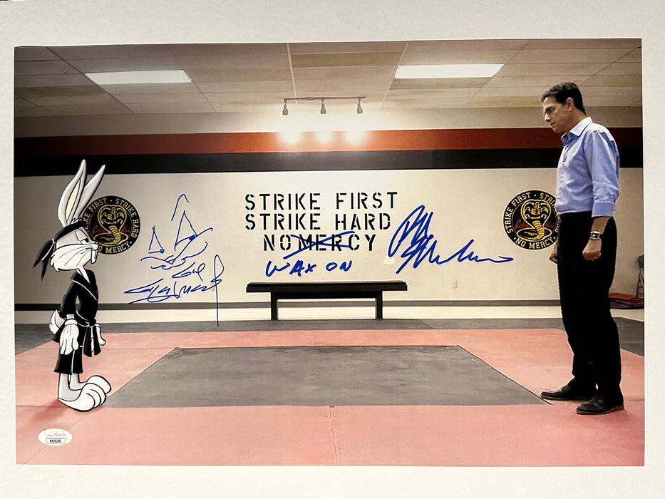 Signed 12x18 Ralph Macchio & Guy Gilchrist Cobra Kai "Wax On" Bugs Bunny Muppets Mashup JSA Authenticated