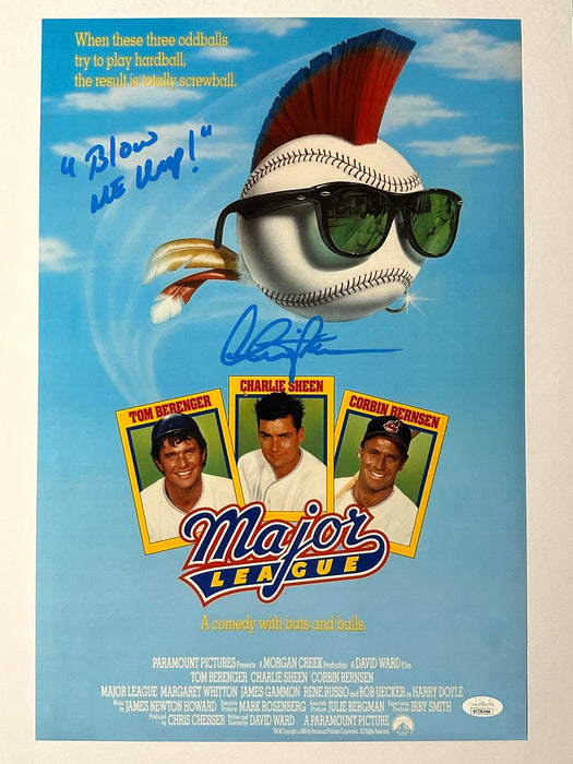 Signed 12x18 Charlie Sheen Major League "Blow me Ump!" Poster JSA Authenticated