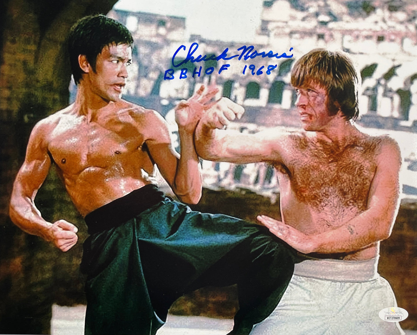 Chuck Norris with extremely rare inscription "BBHOF 1968" signed 11x14 Way of the Dragon Bruce Lee -  JSA Certified