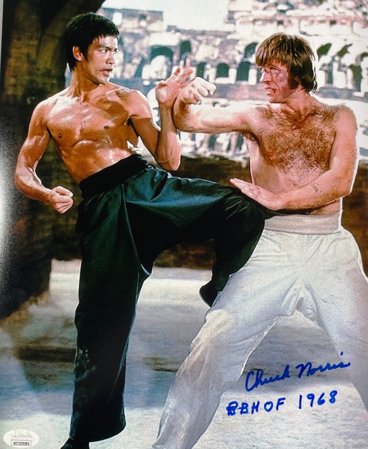 Chuck Norris with extremely rare inscription "BBHOF 1968" signed 11x14 Way of the Dragon Bruce Lee -  JSA Certified