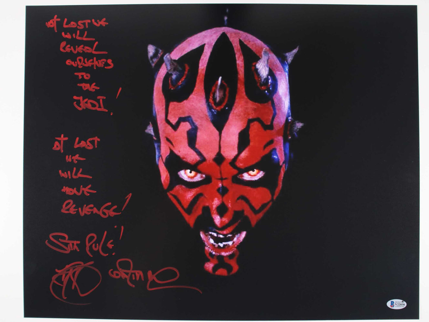 Ray Park Darth Maul 16x20 with rare inscription - Beckett Cert #V22030 Star Wars Episode I