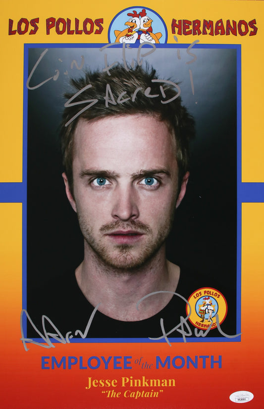 Aaron Paul 11x17 with rare quote "Coin flip is Sacred!" Breaking Bad Employee of the Month  JSA