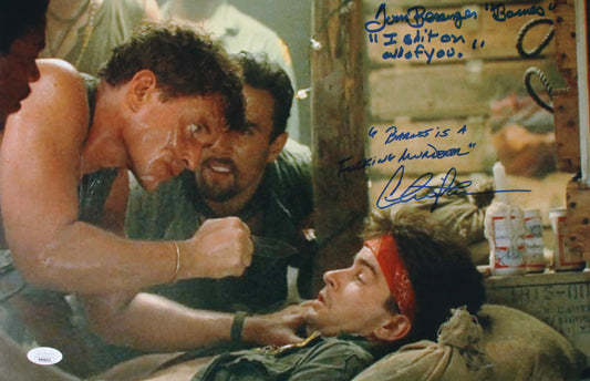 Tom Berenger & Charlie Sheen duel signed with TWO movie quotes Platoon 11x17 JSA Certified