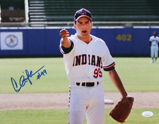 Charlie Sheen Inscription "#99" Blue Major League 11x14 JSA Witnessed