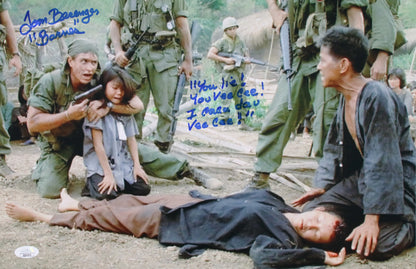 Tom Berenger with rare movie quote & character name "You lie! You Vee Cee! I Caca dau Vee Cee!" Platoon 11x17 JSA Certified