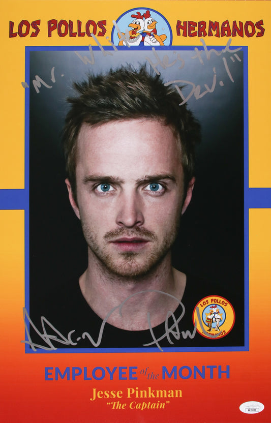 Aaron Paul 11x17 with rare quote "Mr. White, he's the Devil" Breaking Bad Employee of the Month JSA