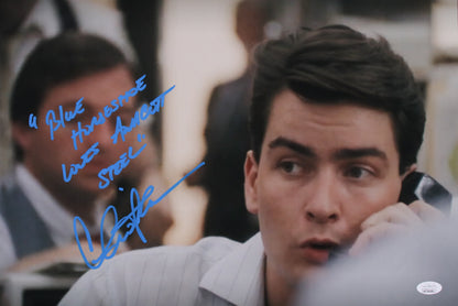 Charlie Sheen rare movie quote "Blue Horseshoe Loves Annocot Steel" Wall Street 12x18 JSA Witnessed