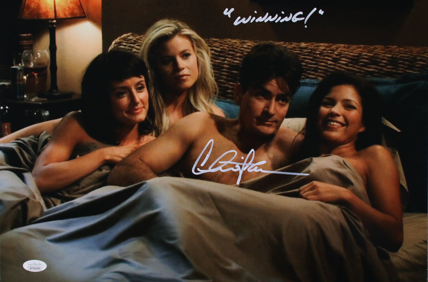 Charlie Sheen EXTREMELY RARE Inscription "WINNING!" Two and a Half Men 12x18 JSA Witnessed