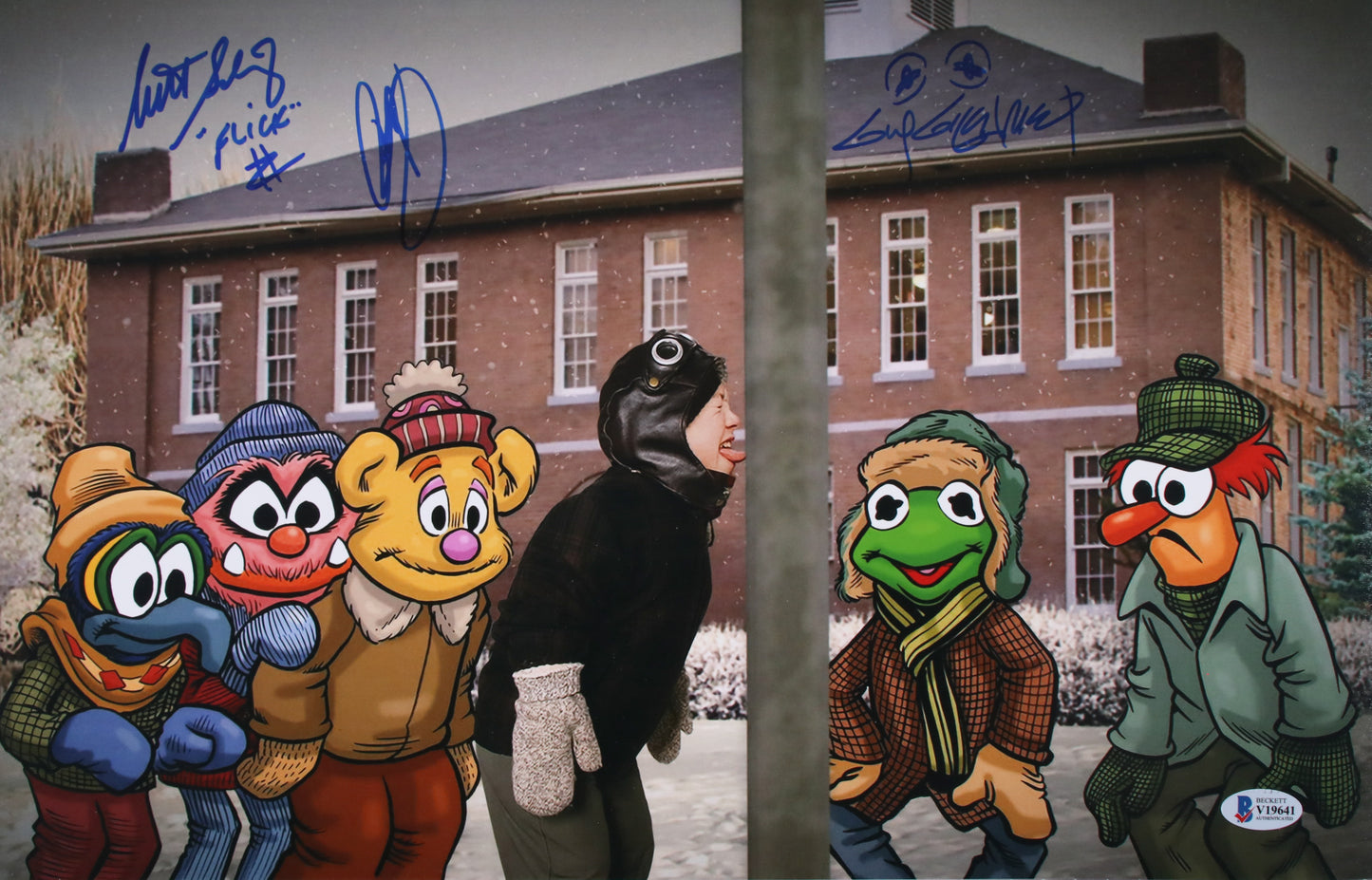 Peter Billingsley, Scott Schwartz & Guy Gilchrist - Only 200 pieces exist!  A Christmas Story Muppets Mashup 11x17 - Beckett Auth