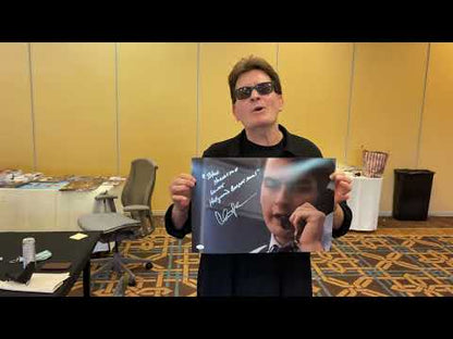 Charlie Sheen with rare movie quote "You know Ferris?" Ferris Bueller 12x18 JSA Witnessed